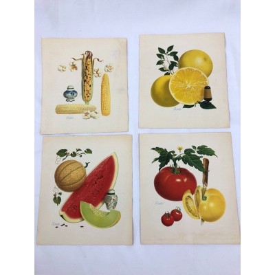 Vintage Pertchick Kitchen Prints Morton Salt Melon Tomato Corn Lemon Set of 4   153064591985